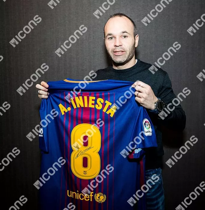 Andres Iniesta Back Signed FC Barcelona 2017-18 Home Shirt In Classic Frame