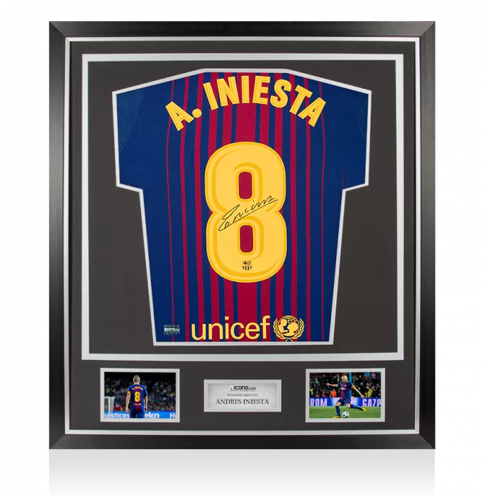 Andres Iniesta Back Signed FC Barcelona 2017-18 Home Shirt In Classic Frame