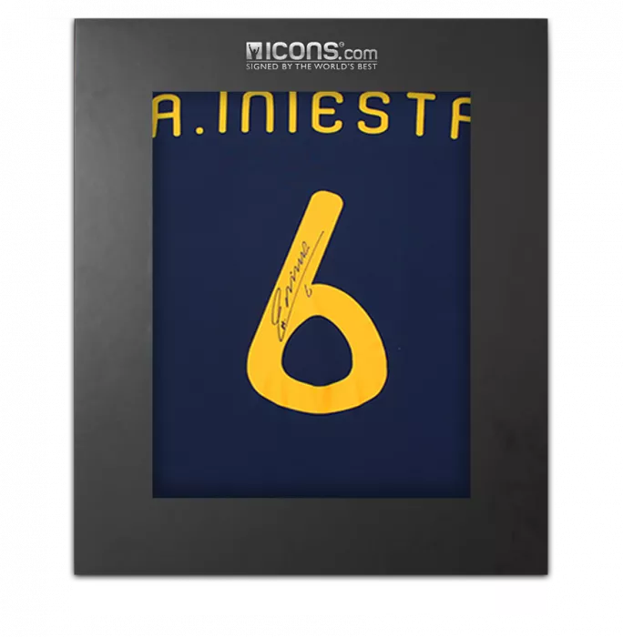 Andres Iniesta Back Signed Spain 2010 Away Shirt In Deluxe Packaging