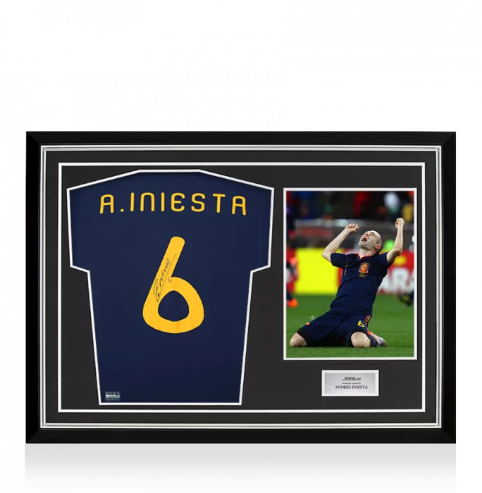 Andres Iniesta Back Signed Spain 2010 Away Shirt In Hero Frame: Option 1