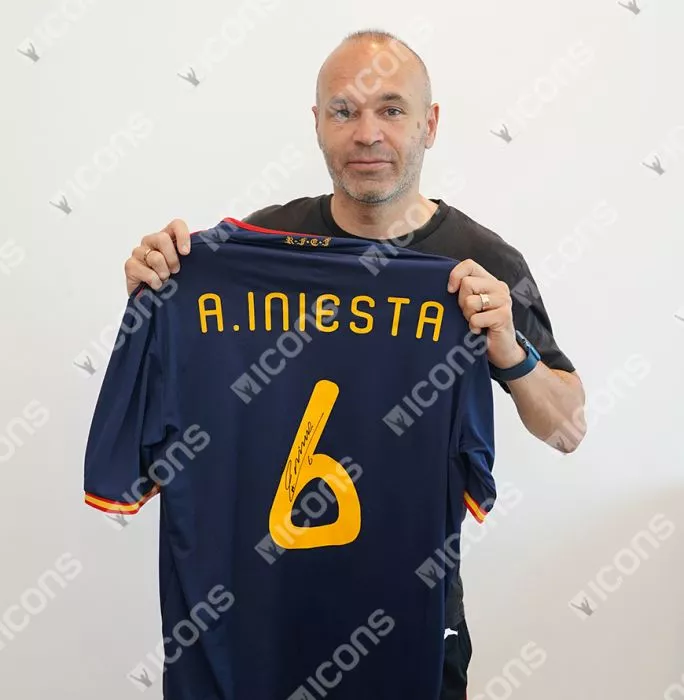 Andres Iniesta Back Signed Spain 2010 Away Shirt In Classic Frame