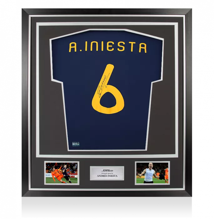 Andres Iniesta Back Signed Spain 2010 Away Shirt In Classic Frame