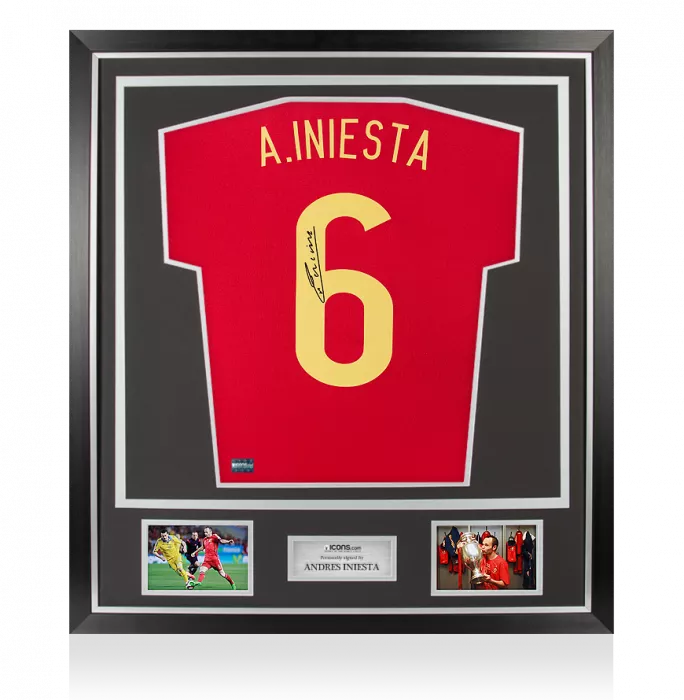 Andres Iniesta Back Signed Spain 2014 Home Shirt In Classic Frame