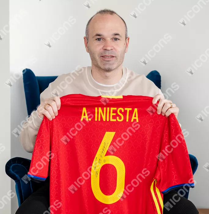 Andres Iniesta Back Signed Spain 2016-17 Home Shirt