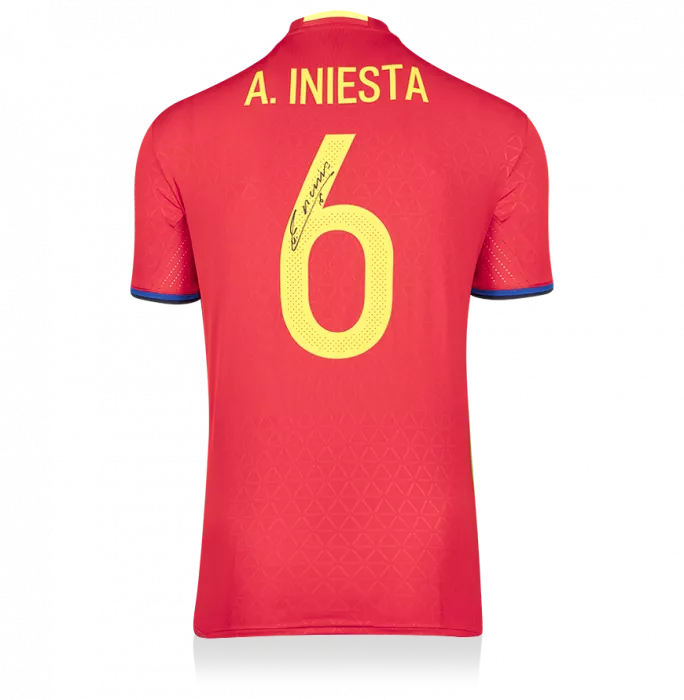 Andres Iniesta Back Signed Spain 2016-17 Home Shirt