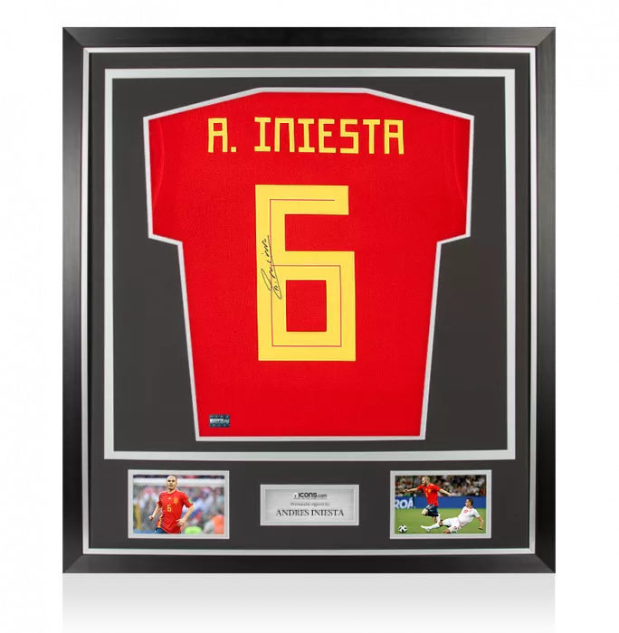 Andres Iniesta Back Signed Spain 2018 Home Shirt With Fan Style Number In Classic Frame