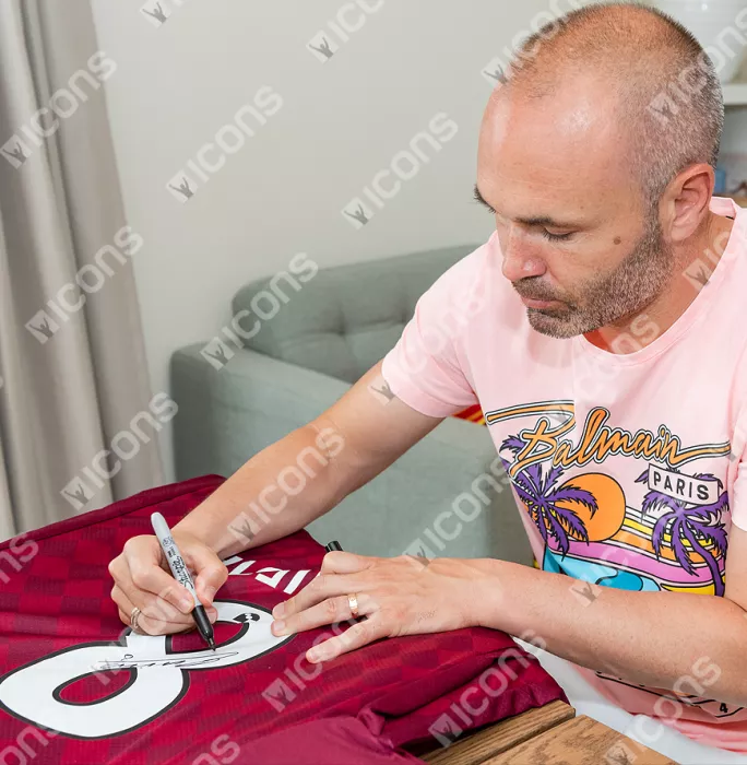 Andres Iniesta Back Signed Vissel Kobe 2020 Home Shirt In Classic Frame