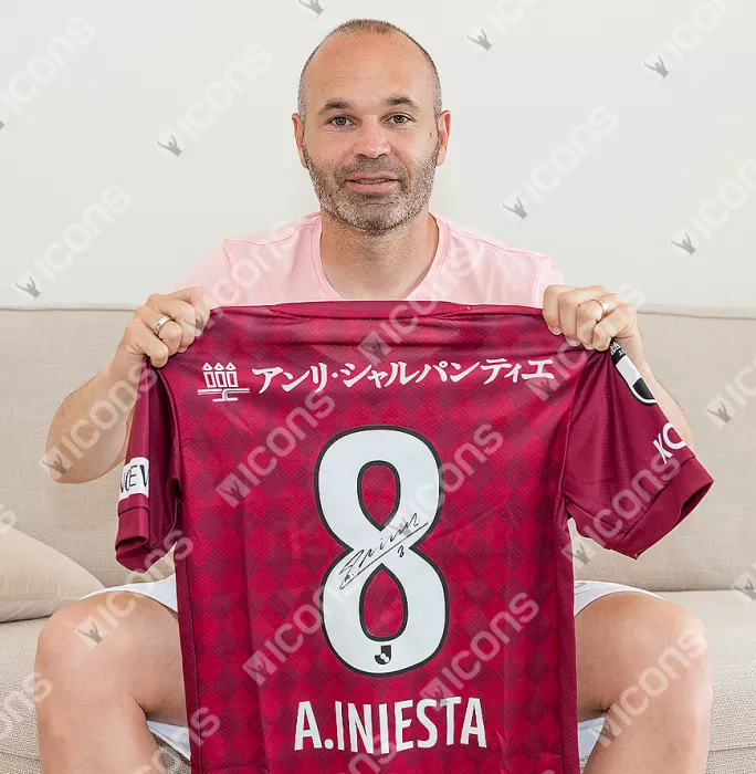 Andres Iniesta Back Signed Vissel Kobe 2020 Home Shirt In Classic Frame