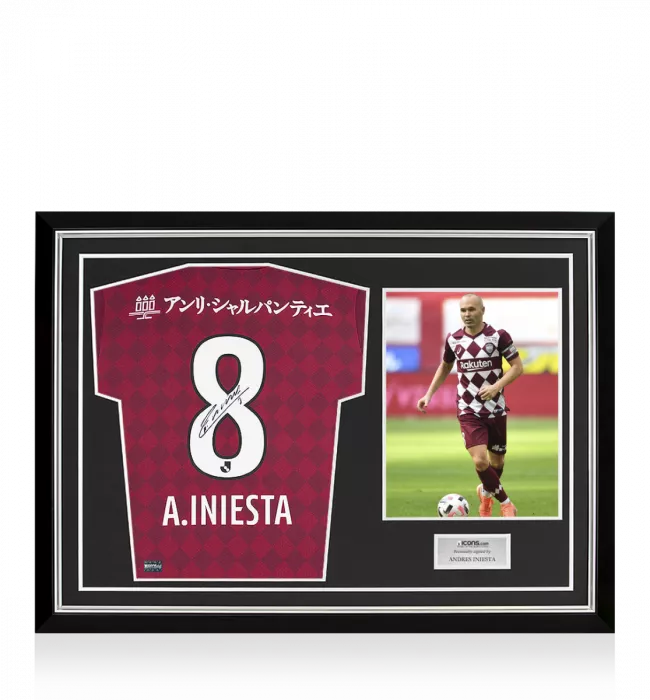 Andres Iniesta Back Signed Vissel Kobe 2020 Home Shirt In Hero Frame: Option 1