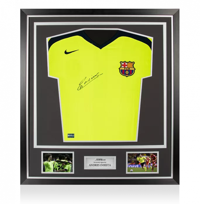 Andres Iniesta Front Signed FC Barcelona 2005-06 Away Shirt In Classic Frame