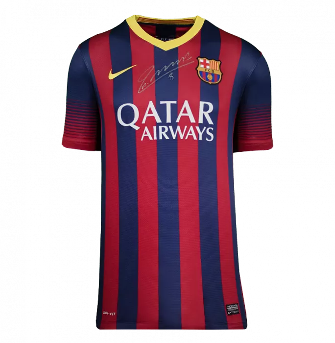 Andres Iniesta Front Signed FC Barcelona 2013-14 Home Shirt: Version 3 In Hero Frame: Option 1