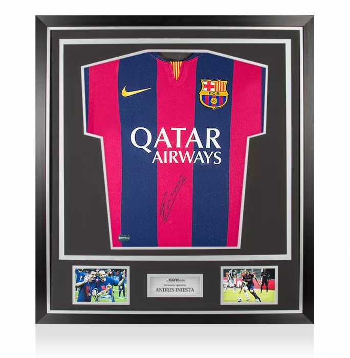 Andres Iniesta Front Signed FC Barcelona 2014-15 Shirt In Classic Frame