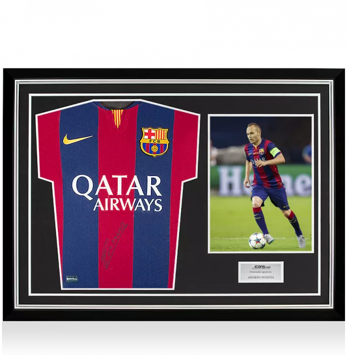 Andres Iniesta Front Signed FC Barcelona 2014-15 Shirt In Hero Frame: Option 1