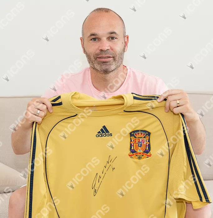 Andres Iniesta Front Signed Spain 2008-10 Away Shirt In Classic Frame