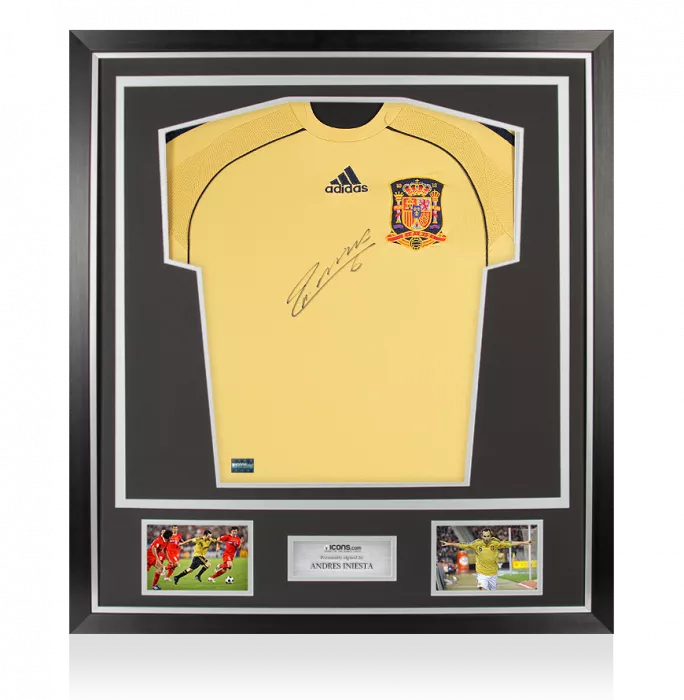 Andres Iniesta Front Signed Spain 2008-10 Away Shirt In Classic Frame