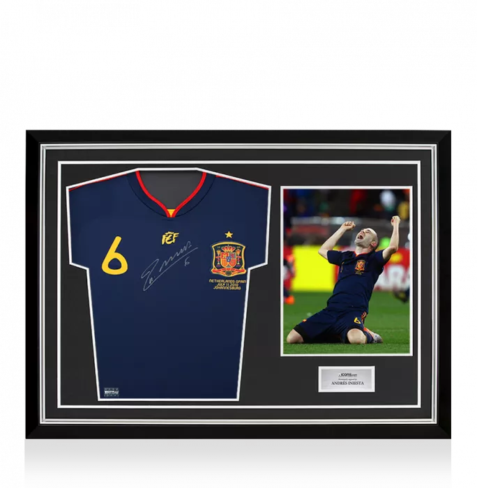 Andres Iniesta Front Signed Spain 2010 Away Shirt: World Cup Edition In Hero Frame: Option 1