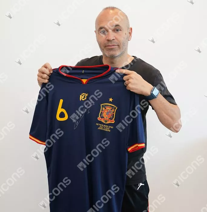 Andres Iniesta Front Signed Spain 2010 Away Shirt: World Cup Edition In Classic Frame
