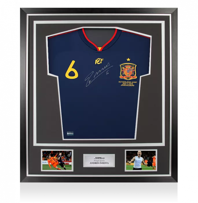 Andres Iniesta Front Signed Spain 2010 Away Shirt: World Cup Edition In Classic Frame