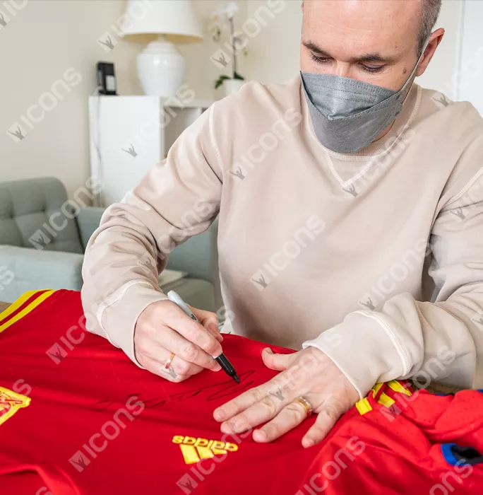 Andres Iniesta Front Signed Spain 2016-17 Home Shirt