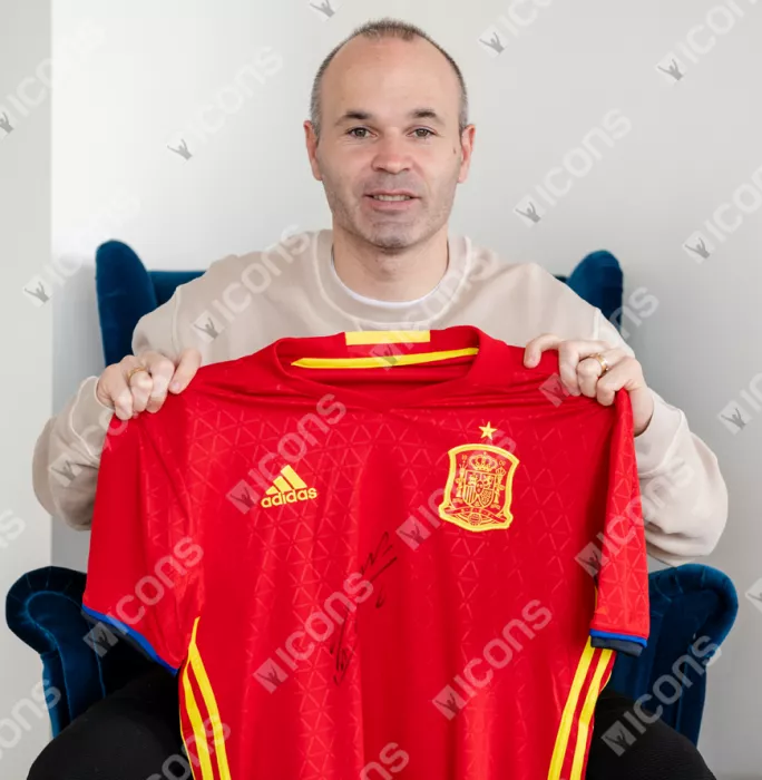 Andres Iniesta Front Signed Spain 2016-17 Home Shirt