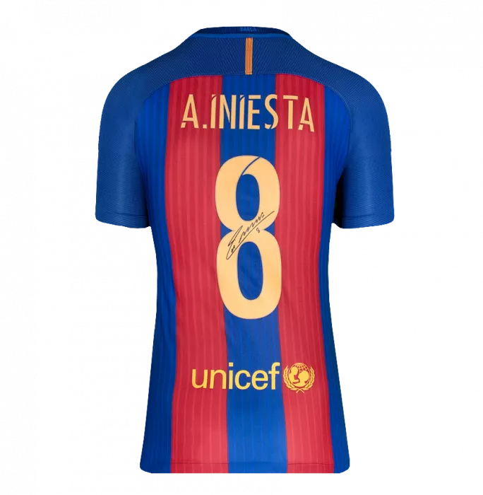 Andres Iniesta & Luis Suarez Signed FC Barcelona 2016-17 Home Shirts In Classic Dual Frame