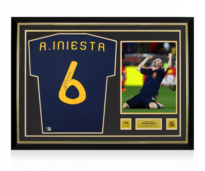Andres Iniesta Official 2010 FIFA World Cup™ Back Signed and Hero Framed Spain 2010 Away Shirt