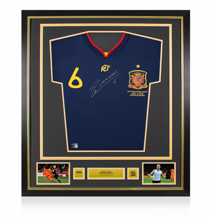 Andres Iniesta Official 2010 FIFA World Cup™ Front Signed And Framed Spain 2010 Away Shirt