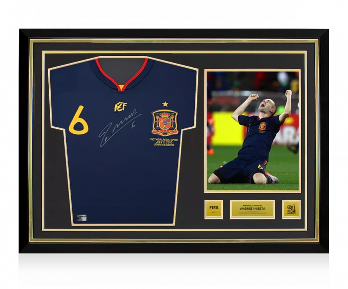 Andres Iniesta Official 2010 FIFA World Cup™ Front Signed and Hero Framed Spain 2010 Away Shirt