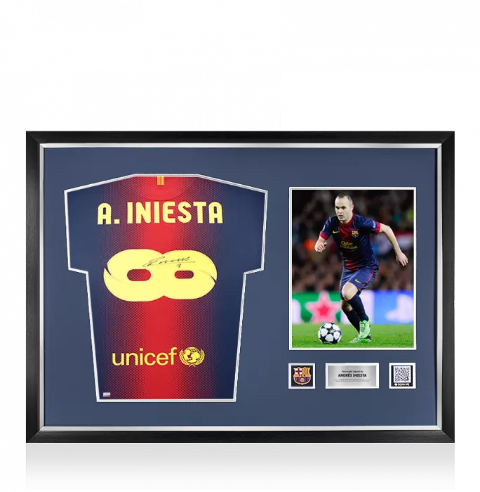 Andres Iniesta Official FC Barcelona Back Signed and Framed 2012-2013 Home Shirt - Infinity Edition