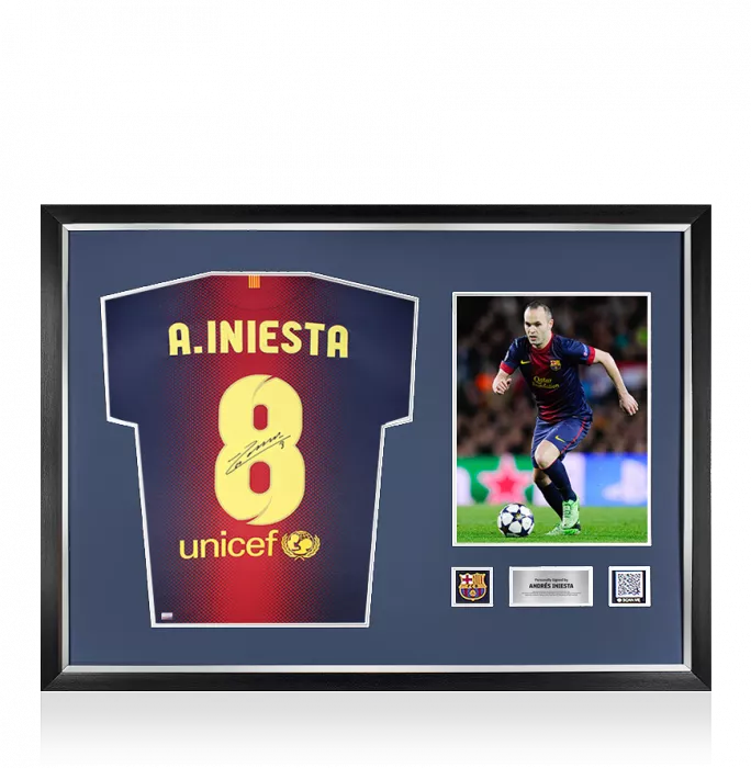Andres Iniesta Official FC Barcelona Back Signed and Framed 2012-13 Home Shirt