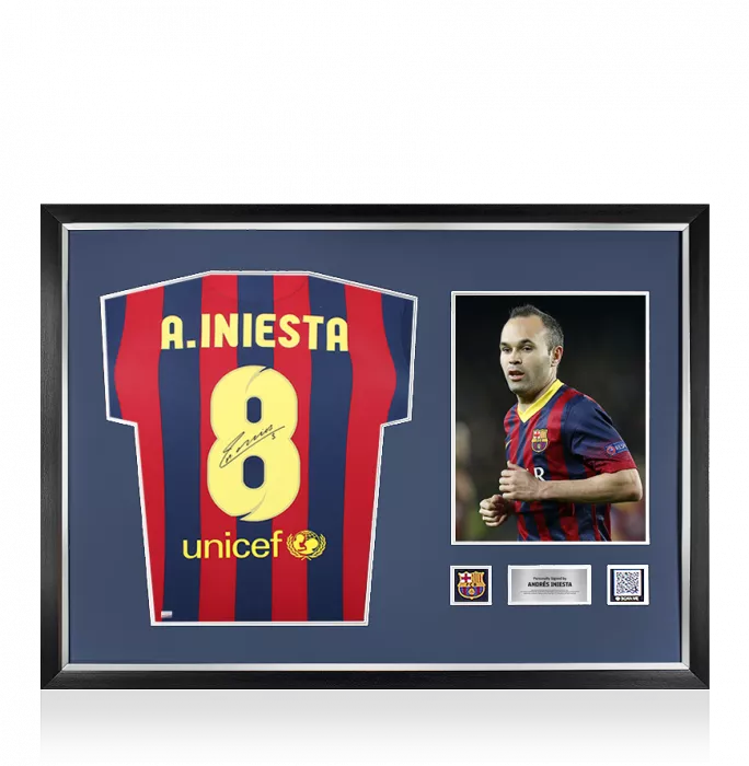 Andres Iniesta Official FC Barcelona Back Signed and Framed 2013-14 Home Shirt