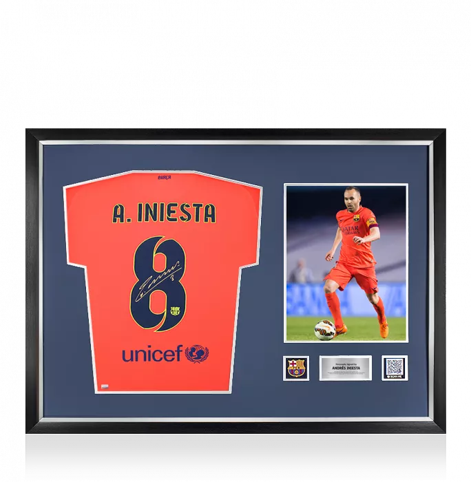 Andres Iniesta Official FC Barcelona Back Signed and Framed 2014-15 Away Shirt