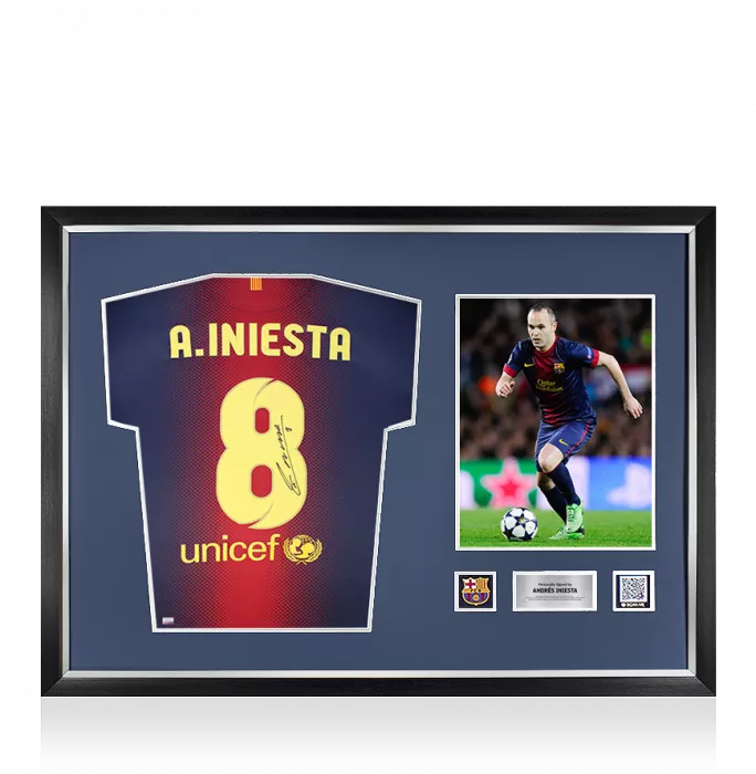Andres Iniesta Official FC Barcelona Back Signed and Framed 2012-13 Home Shirt