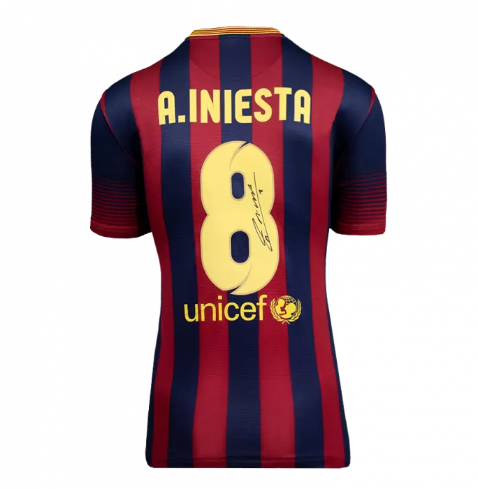 Andres Iniesta Official FC Barcelona Back Signed And Framed 2013-14 Home Shirt