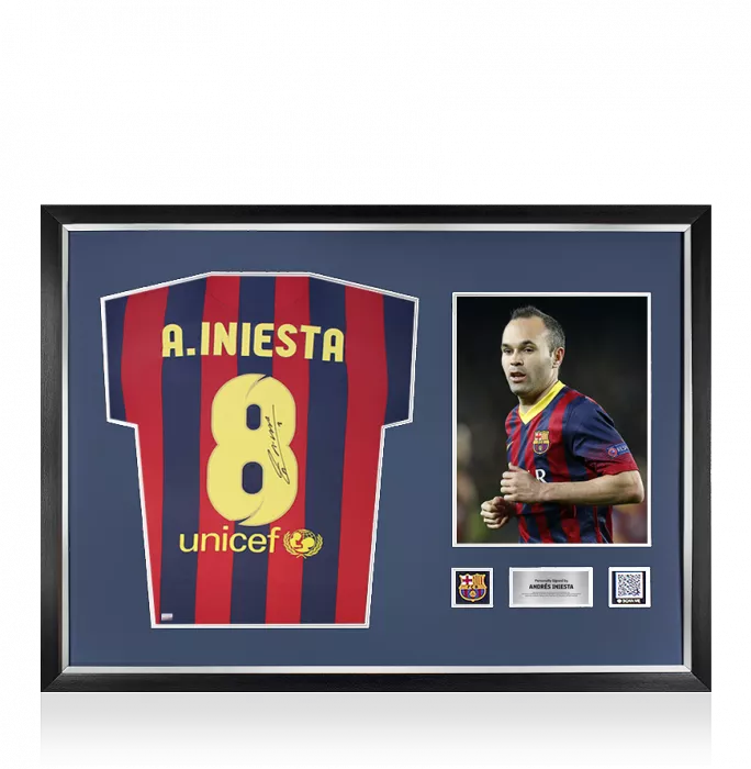 Andres Iniesta Official FC Barcelona Back Signed and Framed 2013-14 Home Shirt