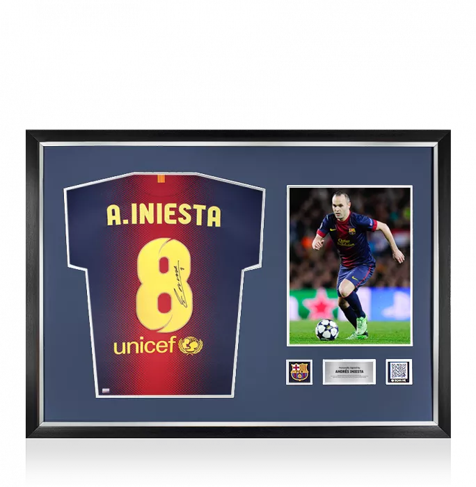 Andres Iniesta Official FC Barcelona Back Signed and Framed 2012-13 Home Shirt