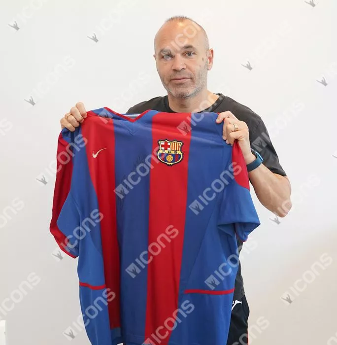 Andres Iniesta Official FC Barcelona Front Signed And Framed 2002-03 Home Shirt