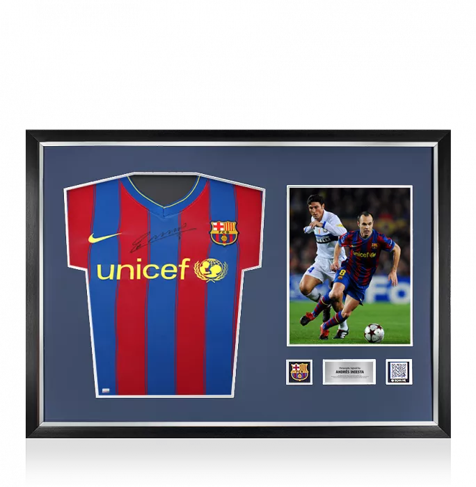 Andres Iniesta Official FC Barcelona Front Signed and Framed 2009-10 Home Shirt