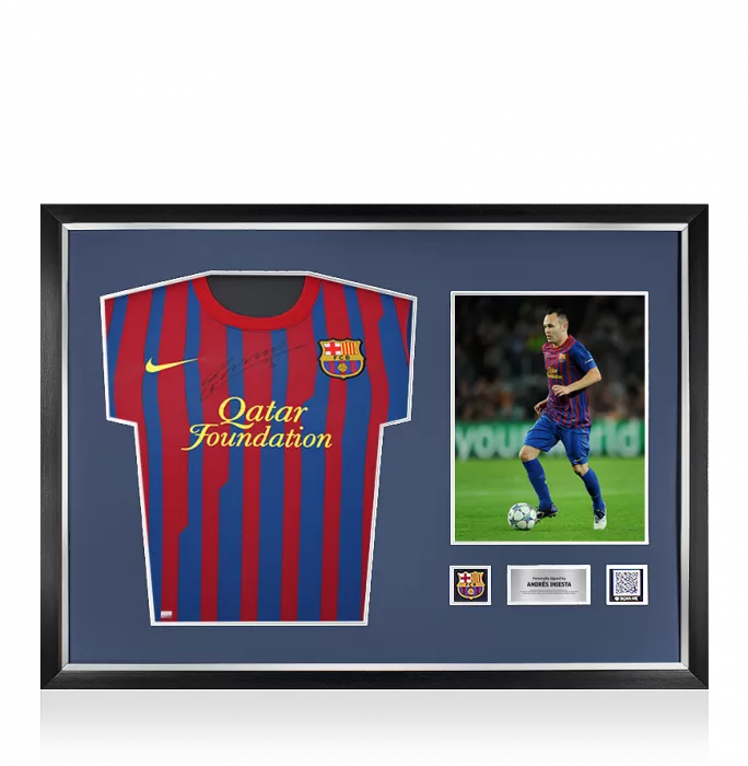 Andres Iniesta Official FC Barcelona Front Signed and Framed 2011-12 Home Shirt
