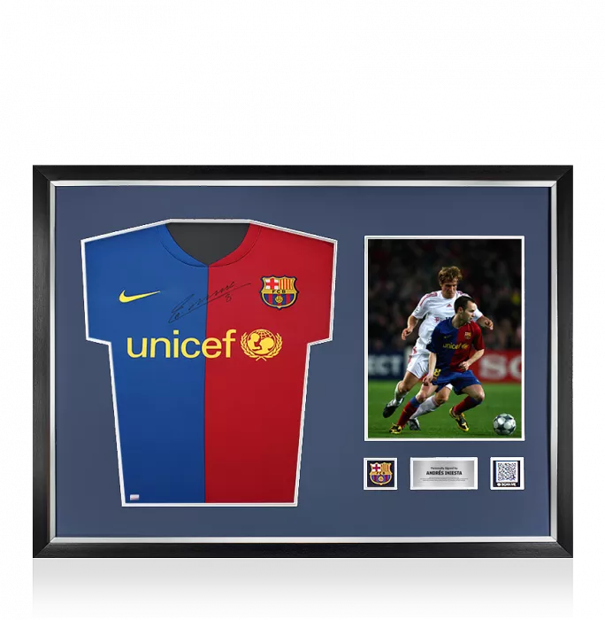 Andres Iniesta Official FC Barcelona Front Signed and Framed 2008-09 Home Shirt