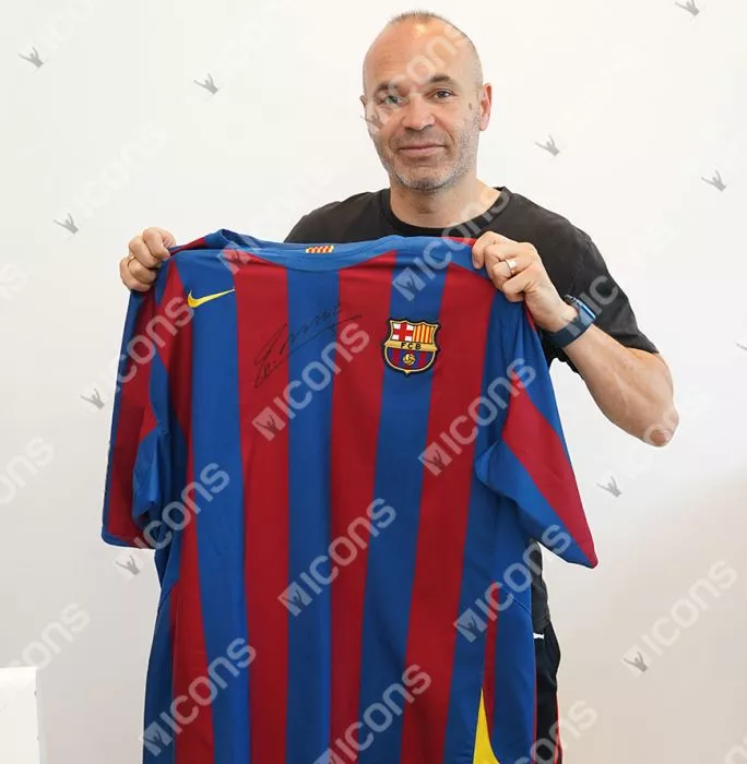 Andres Iniesta Official FC Barcelona Front Signed And Framed 2005-06 Home Shirt