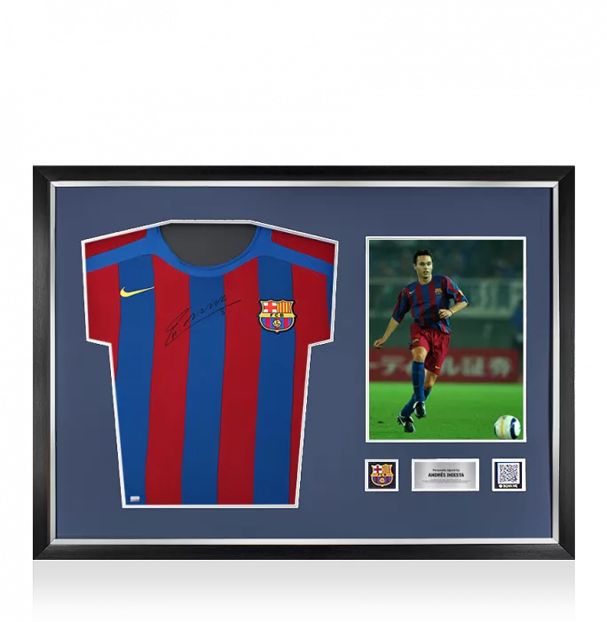 Andres Iniesta Official FC Barcelona Front Signed and Framed 2005-06 Home Shirt