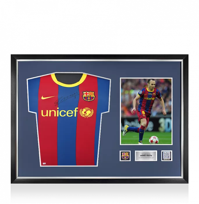 Andres Iniesta Official FC Barcelona Front Signed and Framed 2010-11 Home Shirt