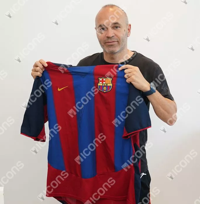 Andres Iniesta Official FC Barcelona Front Signed And Framed 2003-04 Home Shirt