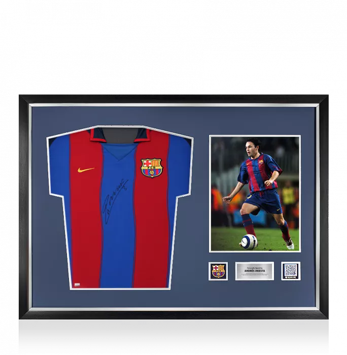 Andres Iniesta Official FC Barcelona Front Signed and Framed 2003-04 Home Shirt