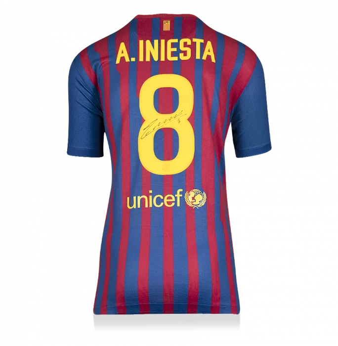Andres Iniesta Official FC Barcelona Front Signed And Framed 2011-12 Home Shirt