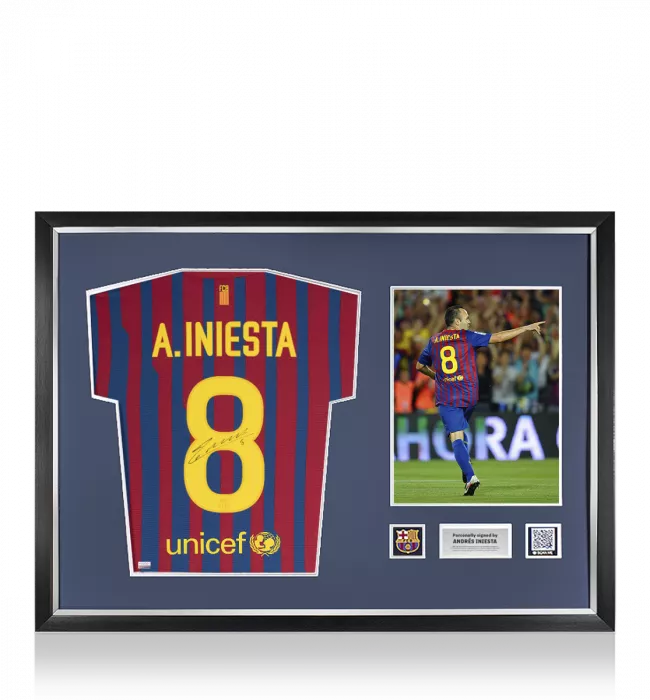 Andres Iniesta Official FC Barcelona Front Signed and Framed 2011-12 Home Shirt