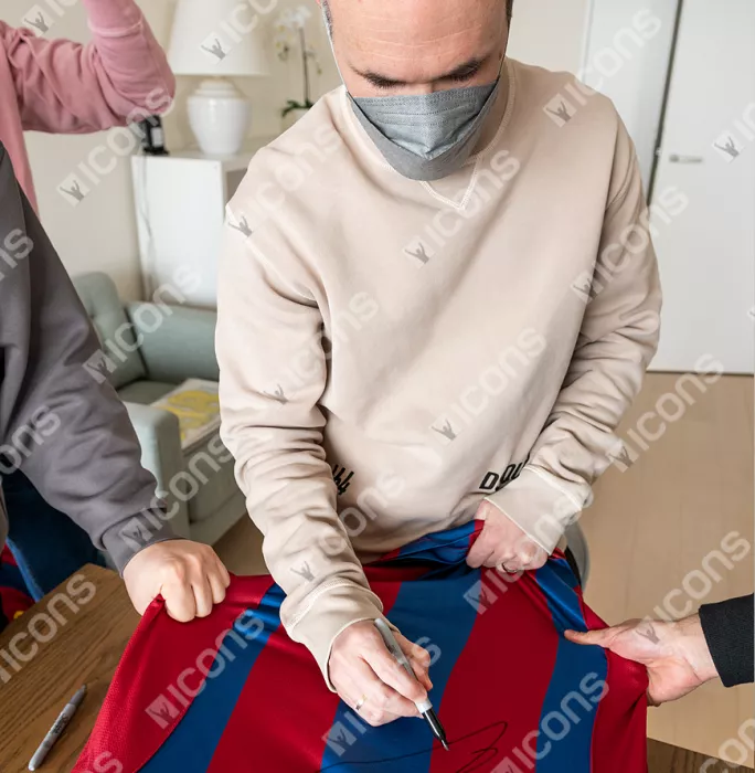 Andres Iniesta Official FC Barcelona Front Signed And Framed 2004-05 Home Shirt