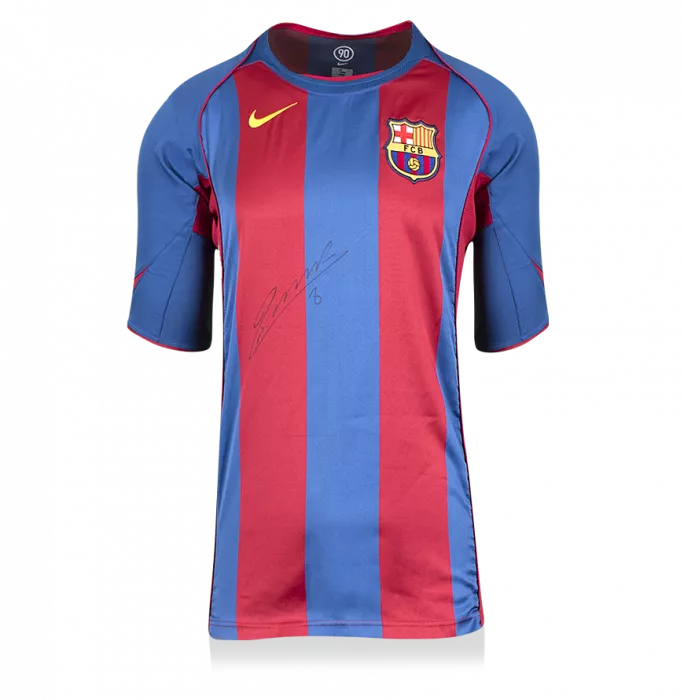 Andres Iniesta Official FC Barcelona Front Signed And Framed 2004-05 Home Shirt