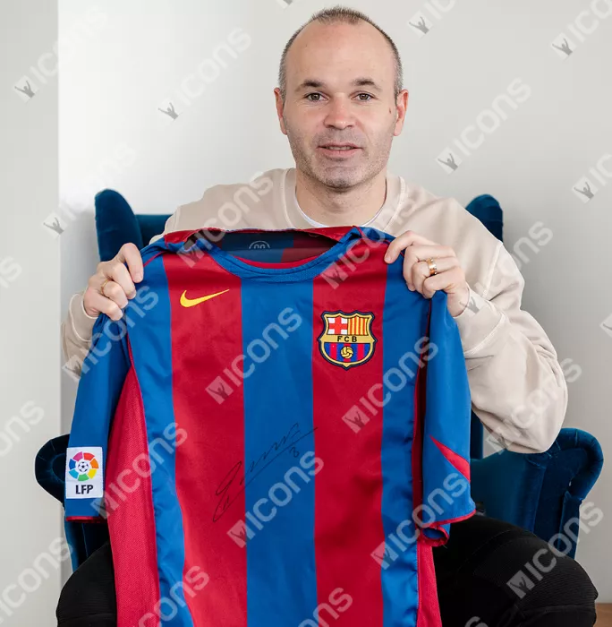 Andres Iniesta Official FC Barcelona Front Signed And Framed 2004-05 Home Shirt
